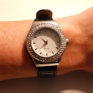 Black Crocodile with Silver Rhinstones Watch | 070